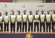 The University of Mysore celebrating the win in the women's division.